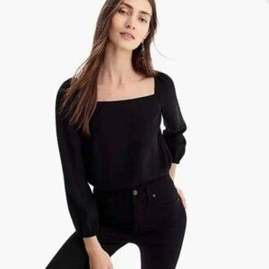J.Crew 365 Black Long Sleeve Square Neck Top | Size O